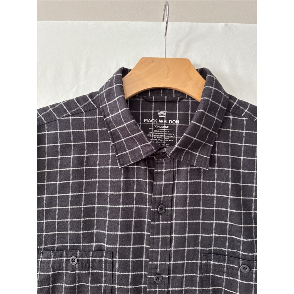 Mack Weldon 2XL Men's Black Plaid Coolmax Merino Wool Blend Shirt Long Sleeve